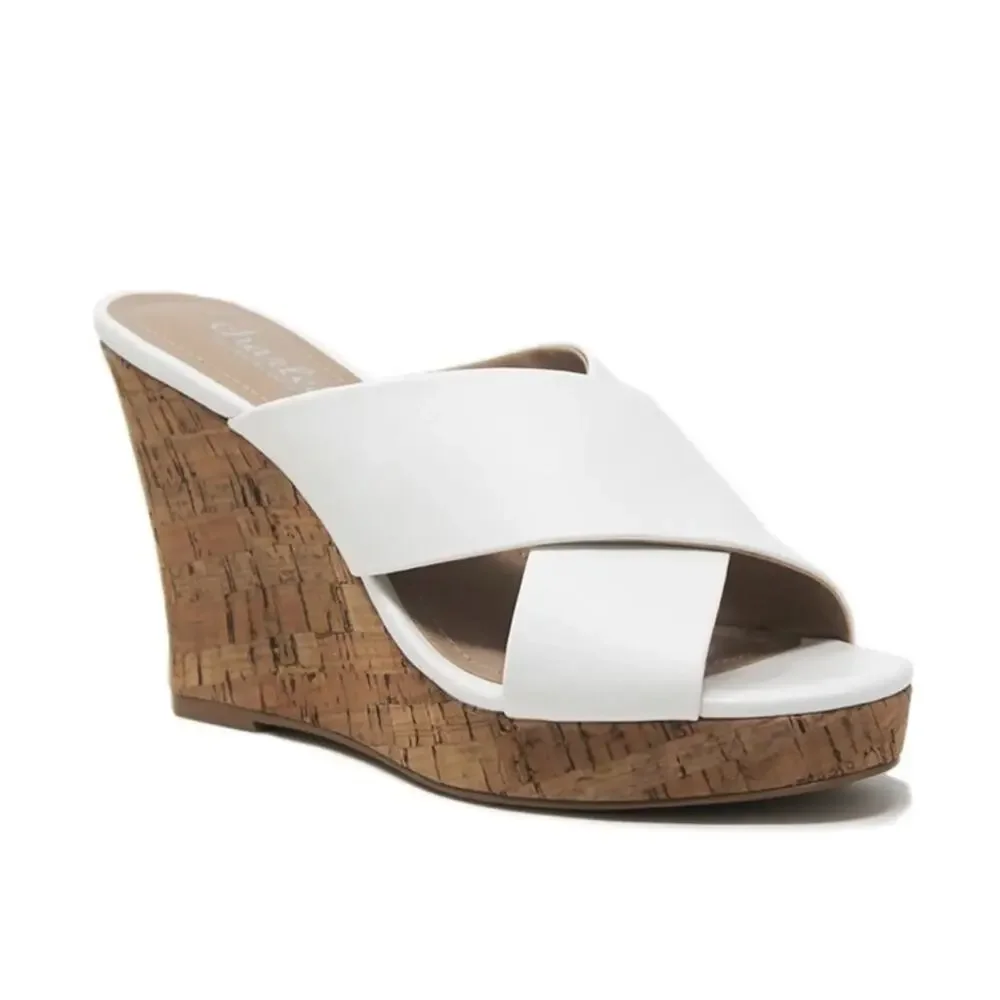 Charles By Charles David Wedge Platform White Sandal Size 11 Latrice Cork New